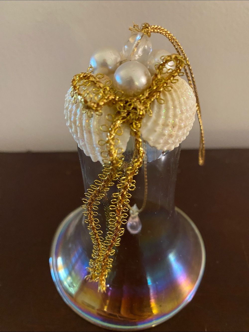 Vintage iridescent White and Gold Shell Ornament